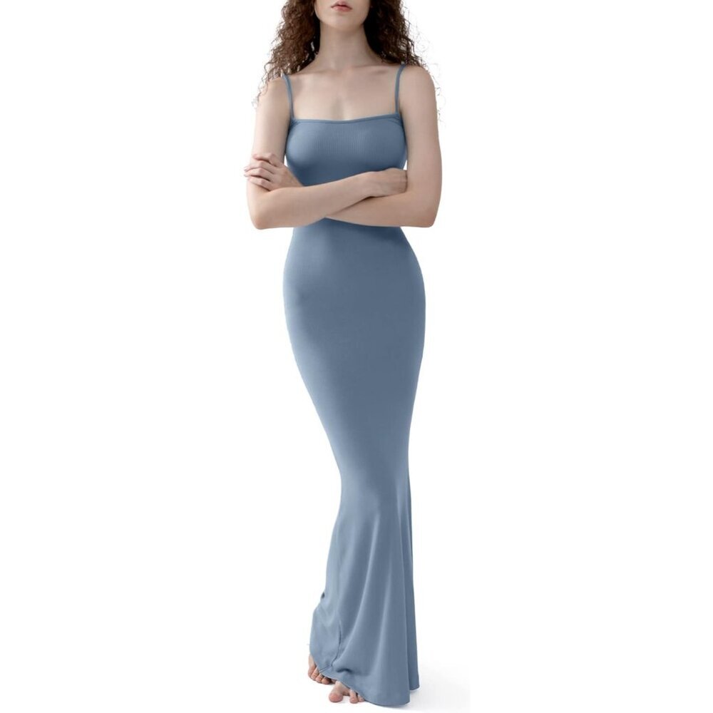 Women Aegean Soft Lounge Long Slip Sexy Sleeveless Backless Bodycon Maxi Dress